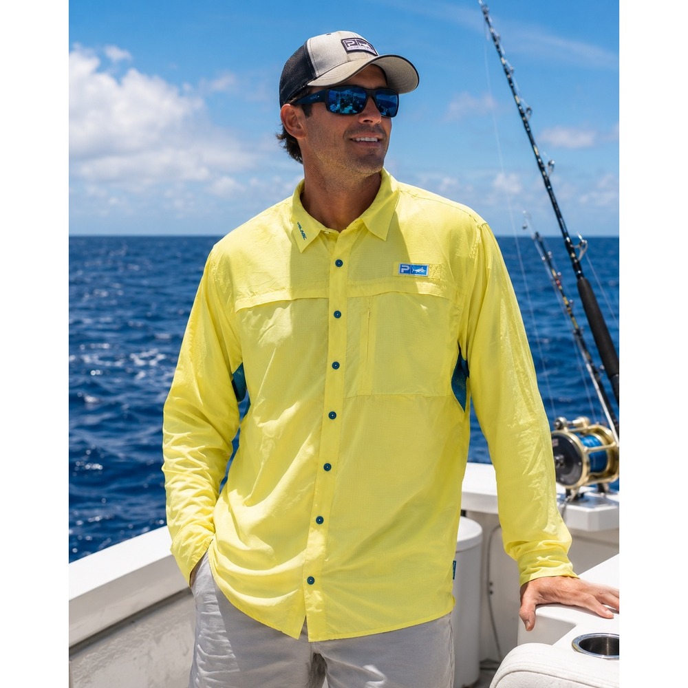 Pelagic Eclipse Guide Shirt Mens XL Yellow Long Sleeve Fishing Offshore Gear New